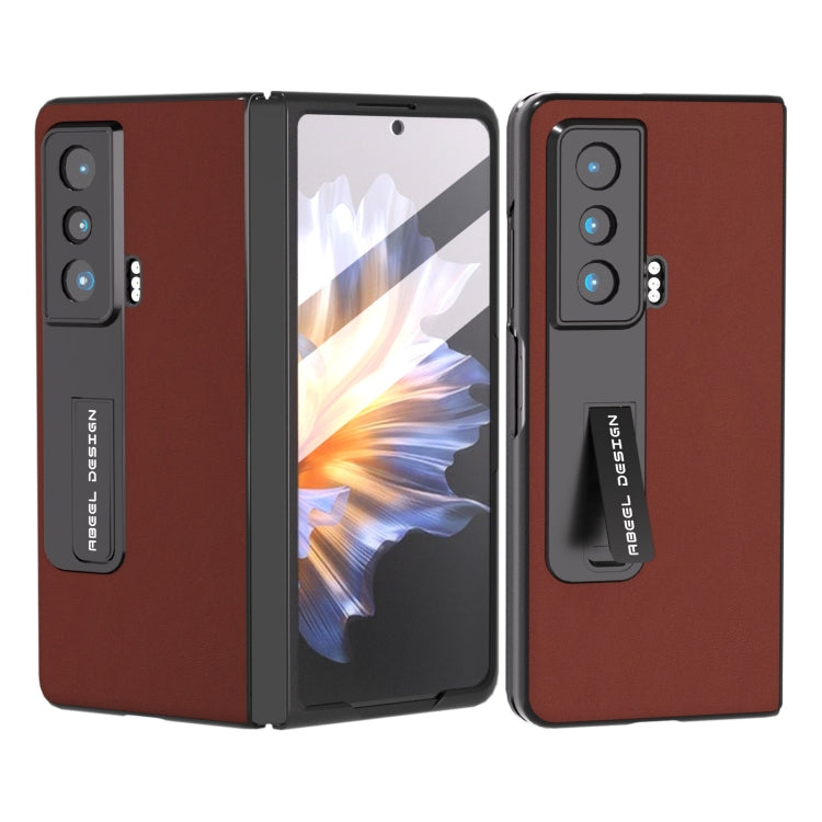 For Honor Magic Vs ABEEL Integrated Genuine Leather Silky Soft Phone Case with Holder(Coffee) - Honor Cases by PMC TechLife | Online Shopping South Africa | PMC TechLife | Buy Now Pay Later Mobicred