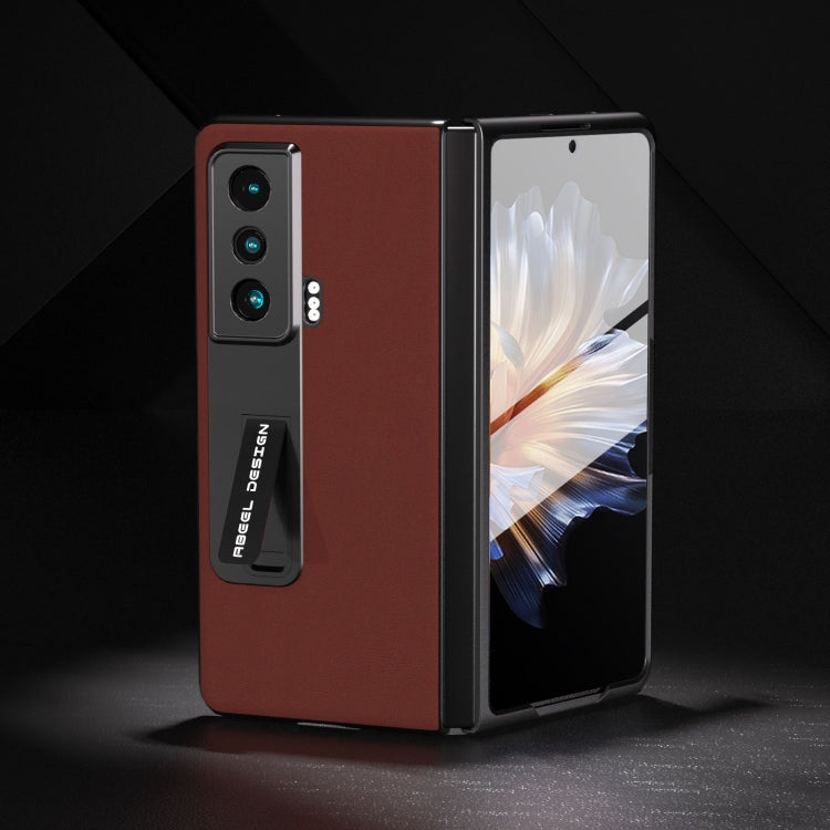 For Honor Magic Vs ABEEL Integrated Genuine Leather Silky Soft Phone Case with Holder(Coffee) - Honor Cases by PMC TechLife | Online Shopping South Africa | PMC TechLife | Buy Now Pay Later Mobicred