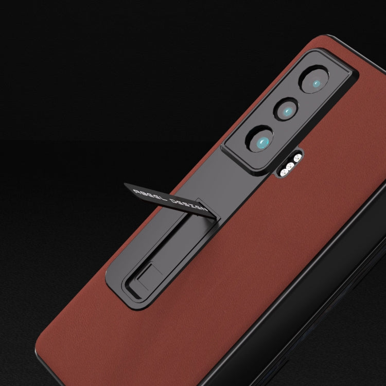 For Honor Magic Vs ABEEL Integrated Genuine Leather Silky Soft Phone Case with Holder(Coffee) - Honor Cases by PMC TechLife | Online Shopping South Africa | PMC TechLife | Buy Now Pay Later Mobicred