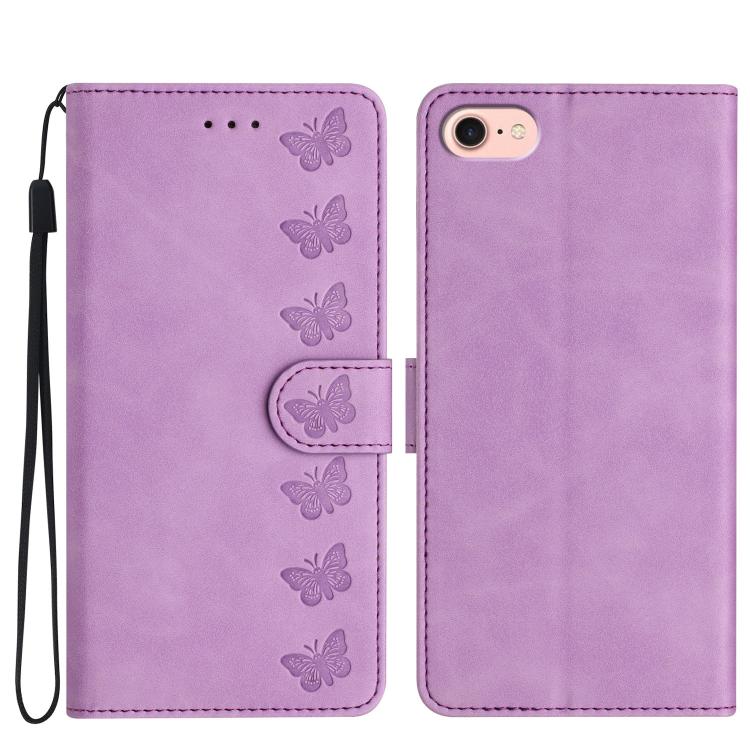 For iPhone 16e Seven Butterflies Embossed Leather Phone Case(Purple) - iPhone 16e Cases by PMC TechLife | Online Shopping South Africa | PMC TechLife | Buy Now Pay Later Mobicred