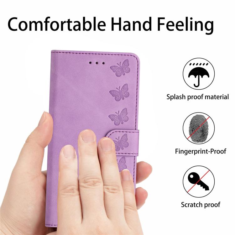 For iPhone 16e Seven Butterflies Embossed Leather Phone Case(Purple) - iPhone 16e Cases by PMC TechLife | Online Shopping South Africa | PMC TechLife | Buy Now Pay Later Mobicred