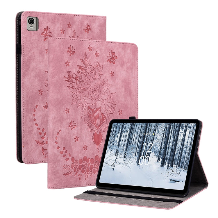 For Nokia T21 Butterfly Rose Embossed Leather Tablet Case(Pink) - Honor Cases by PMC TechLife | Online Shopping South Africa | PMC TechLife | Buy Now Pay Later Mobicred