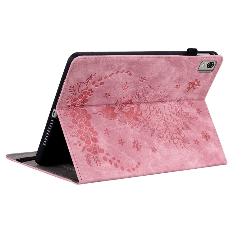 For Nokia T21 Butterfly Rose Embossed Leather Tablet Case(Pink) - Honor Cases by PMC TechLife | Online Shopping South Africa | PMC TechLife | Buy Now Pay Later Mobicred