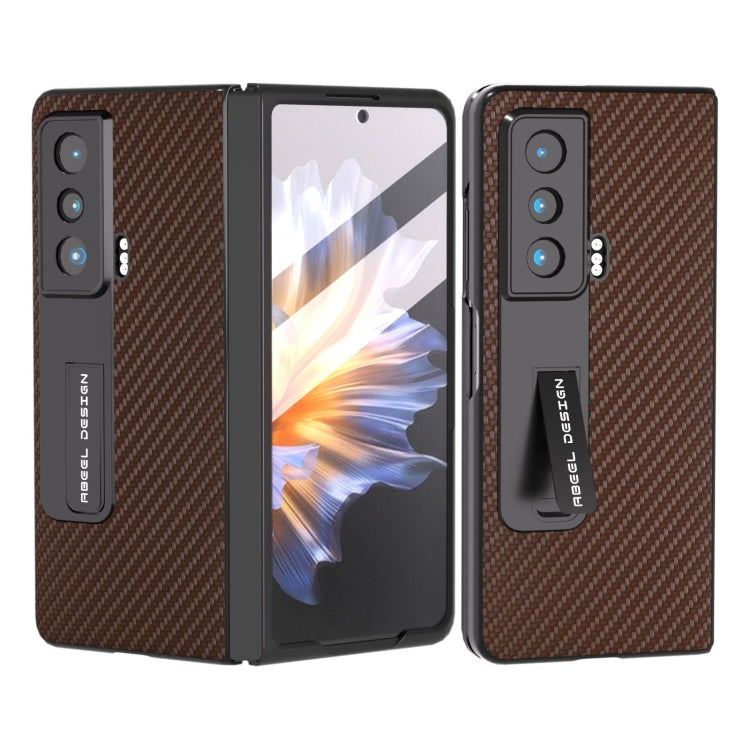 For Honor Magic Vs Carbon Fiber Texture Integrated Protective Phone Case with Holder(Brown) - Honor Cases by PMC TechLife | Online Shopping South Africa | PMC TechLife | Buy Now Pay Later Mobicred