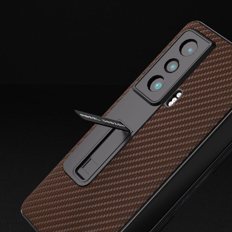 For Honor Magic Vs Carbon Fiber Texture Integrated Protective Phone Case with Holder(Brown) - Honor Cases by PMC TechLife | Online Shopping South Africa | PMC TechLife | Buy Now Pay Later Mobicred