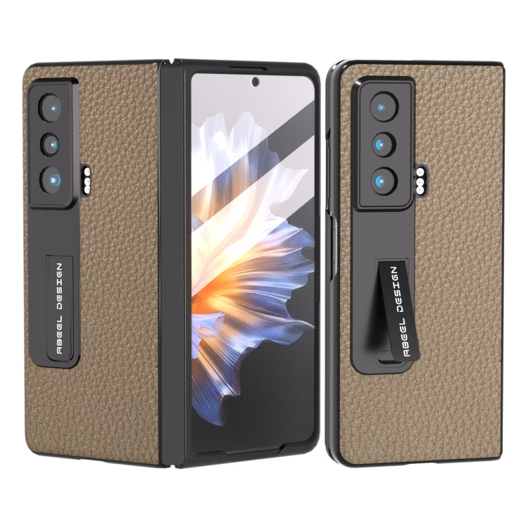 For Honor Magic Vs Integrated Genuine Leather Litchi Texture Phone Case with Holder(Grey) - Honor Cases by PMC TechLife | Online Shopping South Africa | PMC TechLife | Buy Now Pay Later Mobicred