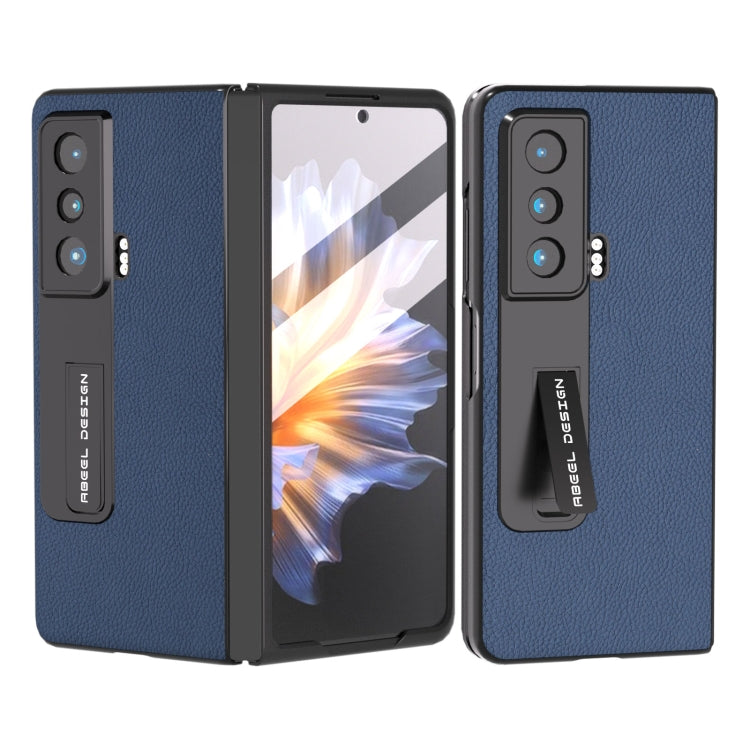 For Honor Magic Vs Integrated Genuine Leather + PC Litchi Texture Phone Case with Holder(Blue) - Honor Cases by PMC TechLife | Online Shopping South Africa | PMC TechLife | Buy Now Pay Later Mobicred