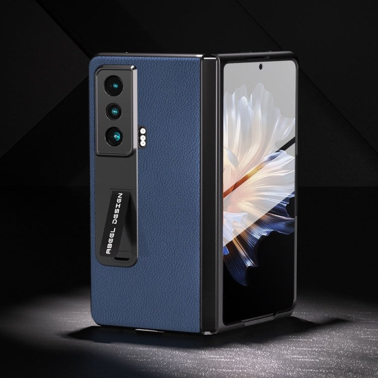 For Honor Magic Vs Integrated Genuine Leather + PC Litchi Texture Phone Case with Holder(Blue) - Honor Cases by PMC TechLife | Online Shopping South Africa | PMC TechLife | Buy Now Pay Later Mobicred