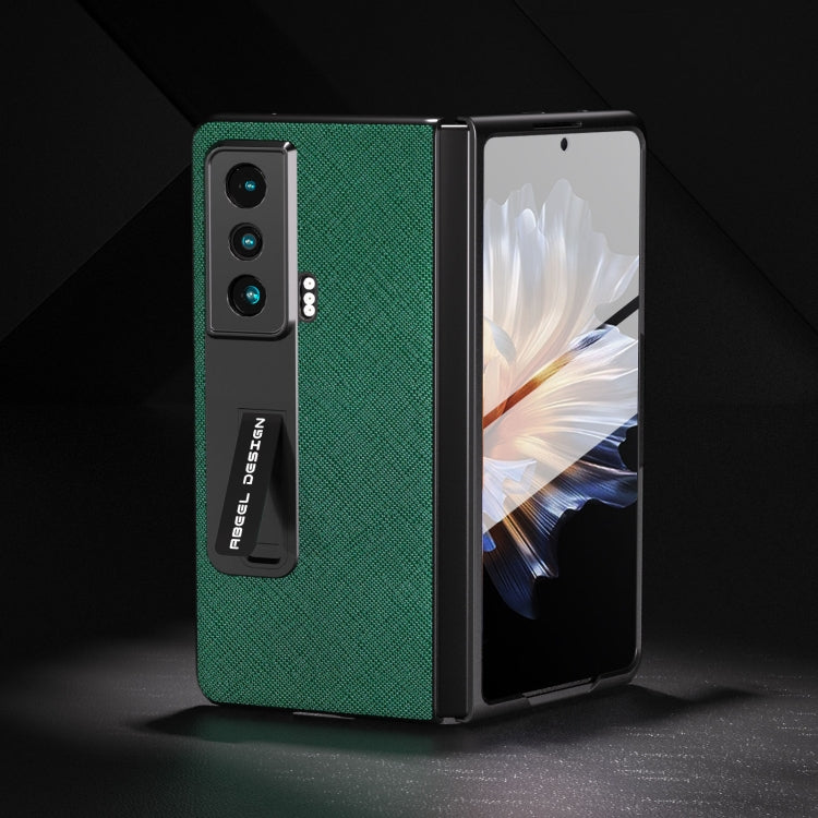 For Honor Magic Vs Integrated Cross Texture Genuine Leather Phone Case with Holder(Green) - Honor Cases by PMC TechLife | Online Shopping South Africa | PMC TechLife | Buy Now Pay Later Mobicred