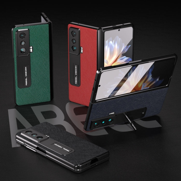 For Honor Magic Vs Integrated Cross Texture Genuine Leather Phone Case with Holder(Green) - Honor Cases by PMC TechLife | Online Shopping South Africa | PMC TechLife | Buy Now Pay Later Mobicred