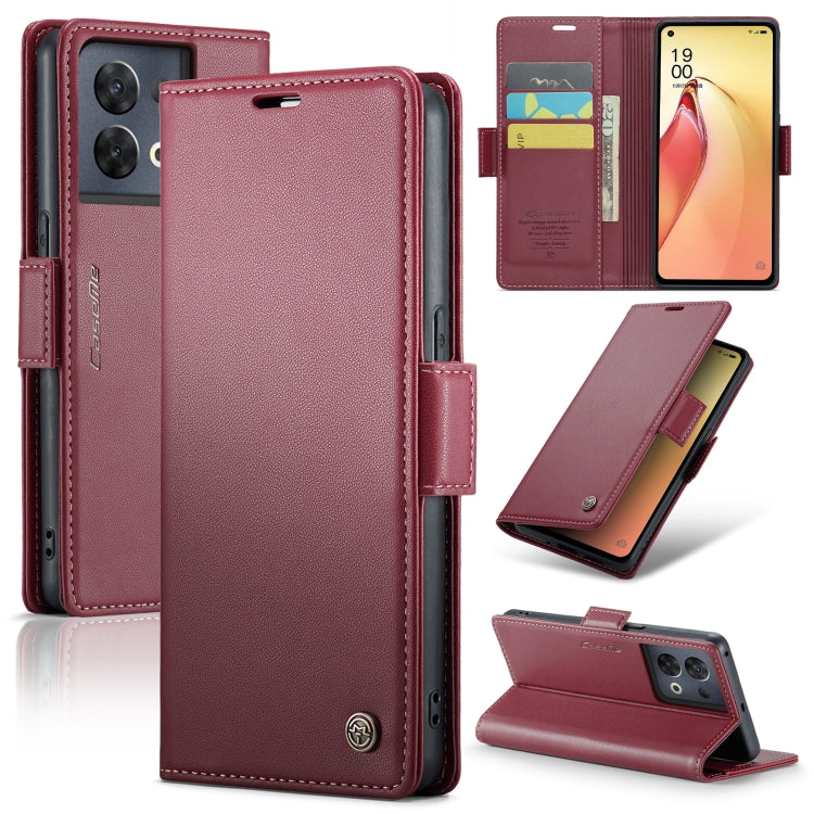 For OPPO Reno8 Pro 5G Global CaseMe 023 Butterfly Buckle Litchi Texture RFID Anti-theft Leather Phone Case(Wine Red) - OPPO Cases by CaseMe | Online Shopping South Africa | PMC Jewellery | Buy Now Pay Later Mobicred