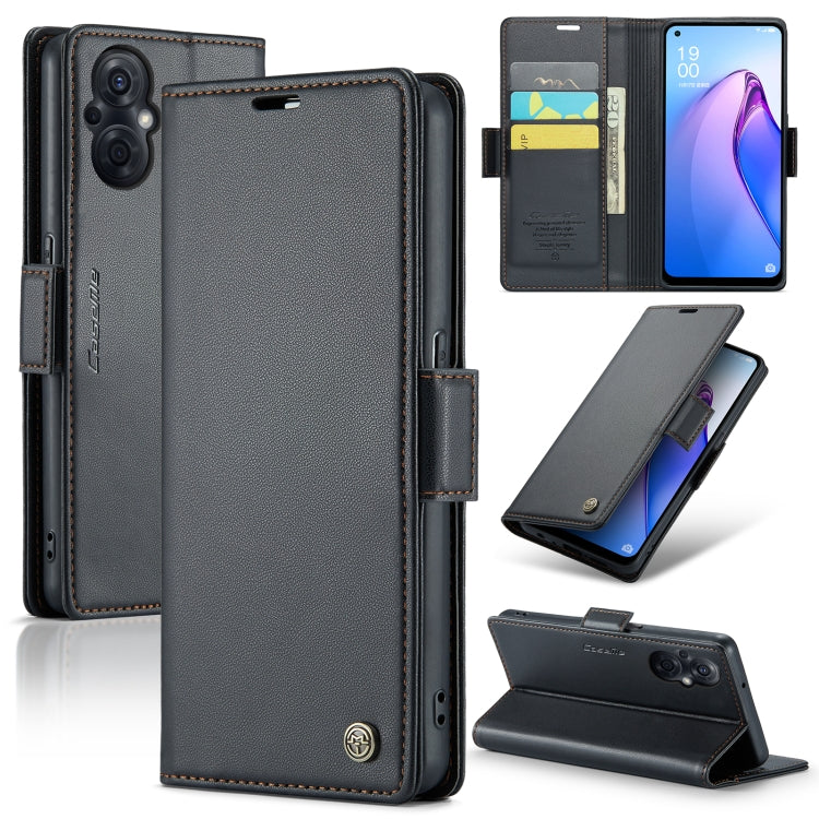 For OPPO Reno8 Lite Global CaseMe 023 Butterfly Buckle Litchi Texture RFID Anti-theft Leather Phone Case(Black) - OPPO Cases by CaseMe | Online Shopping South Africa | PMC Jewellery | Buy Now Pay Later Mobicred