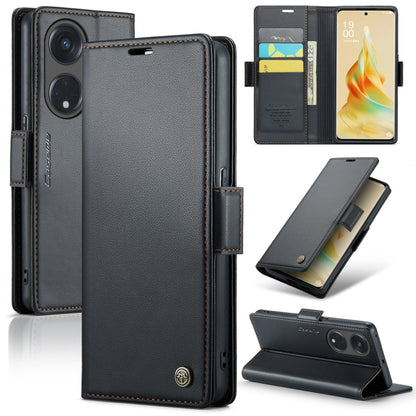 For OPPO Reno8 T 5G/A1 Pro 5G CaseMe 023 Butterfly Buckle Litchi Texture RFID Anti-theft Leather Phone Case(Black) - OPPO Cases by CaseMe | Online Shopping South Africa | PMC Jewellery | Buy Now Pay Later Mobicred