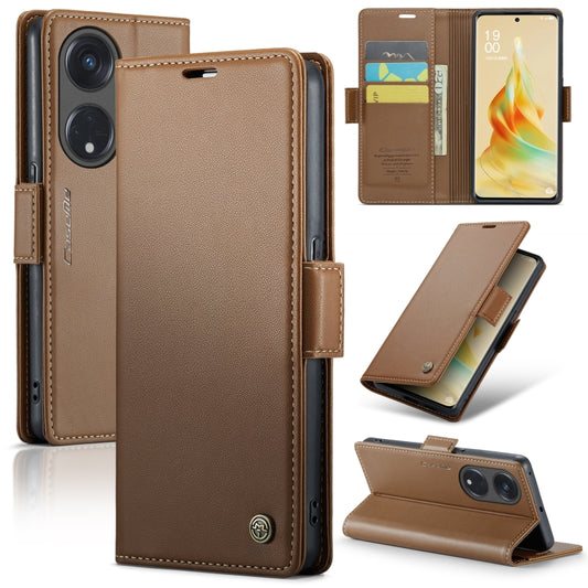 For OPPO Reno8 T 5G/A1 Pro 5G CaseMe 023 Butterfly Buckle Litchi Texture RFID Anti-theft Leather Phone Case(Brown) - OPPO Cases by CaseMe | Online Shopping South Africa | PMC Jewellery | Buy Now Pay Later Mobicred