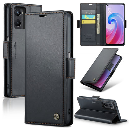 For OPPO A96 4G Global/A36 4G/K10 4G/A76 4G CaseMe 023 Butterfly Buckle Litchi Texture RFID Anti-theft Leather Phone Case(Black) - OPPO Cases by CaseMe | Online Shopping South Africa | PMC Jewellery | Buy Now Pay Later Mobicred