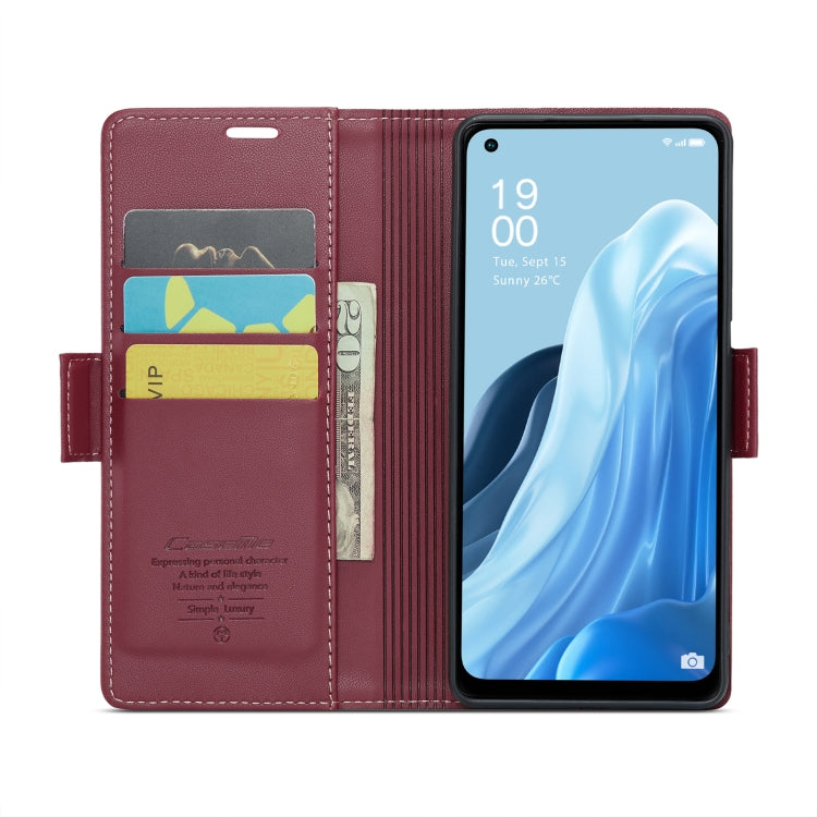 For OPPO Reno7 4G Indonesia/F21 Pro 4G/Reno8 4G CaseMe 023 Butterfly Buckle Litchi Texture RFID Anti-theft Leather Phone Case(Wine Red) - OPPO Cases by CaseMe | Online Shopping South Africa | PMC Jewellery | Buy Now Pay Later Mobicred