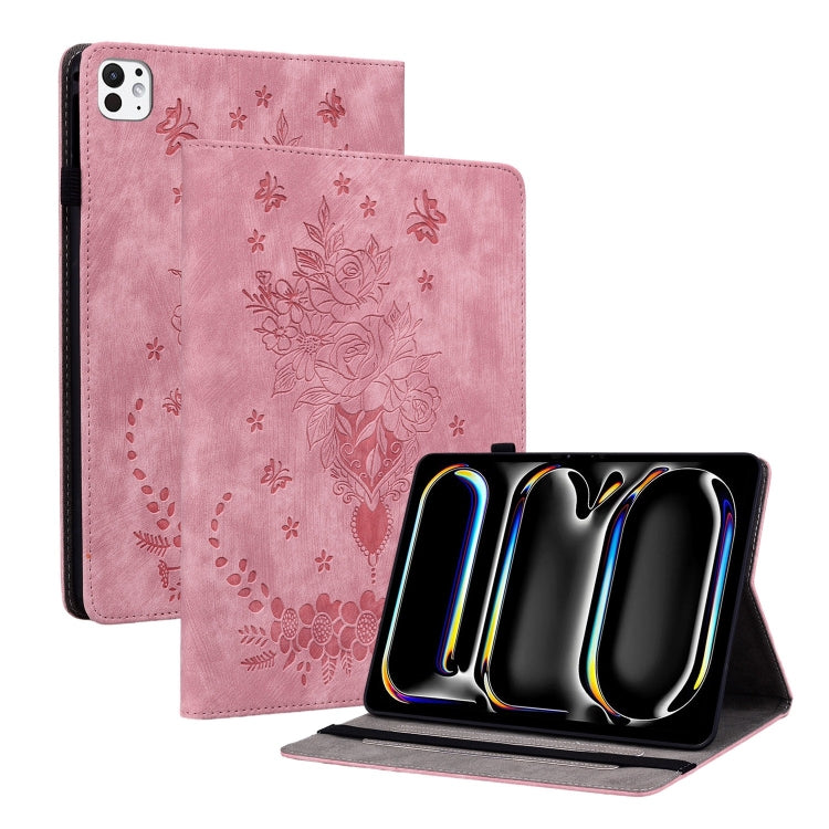 For iPad Pro 11 2024 Butterfly Rose Embossed Leather Smart Tablet Case(Pink) - iPad Pro 11 2024 Cases by PMC TechLife | Online Shopping South Africa | PMC TechLife | Buy Now Pay Later Mobicred