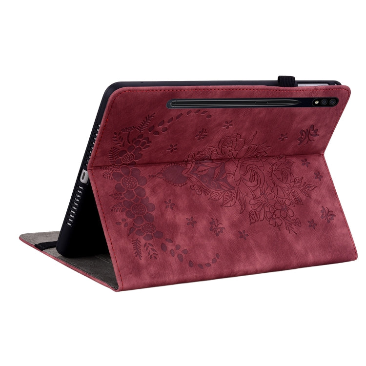 For Samsung Galaxy Tab S9+ Butterfly Rose Embossed Leather Tablet Case(Red) - Galaxy Tab S9+ Cases by PMC Jewellery | Online Shopping South Africa | PMC Jewellery | Buy Now Pay Later Mobicred