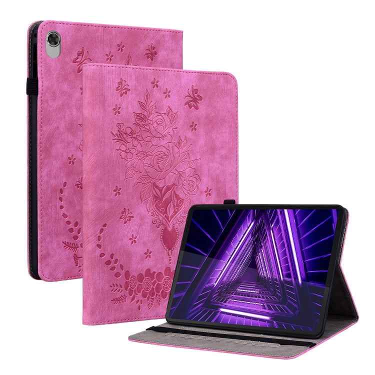 For Lenovo M10 Plus Butterfly Rose Embossed Leather Tablet Case(Rose Red) - Lenovo by PMC TechLife | Online Shopping South Africa | PMC TechLife | Buy Now Pay Later Mobicred