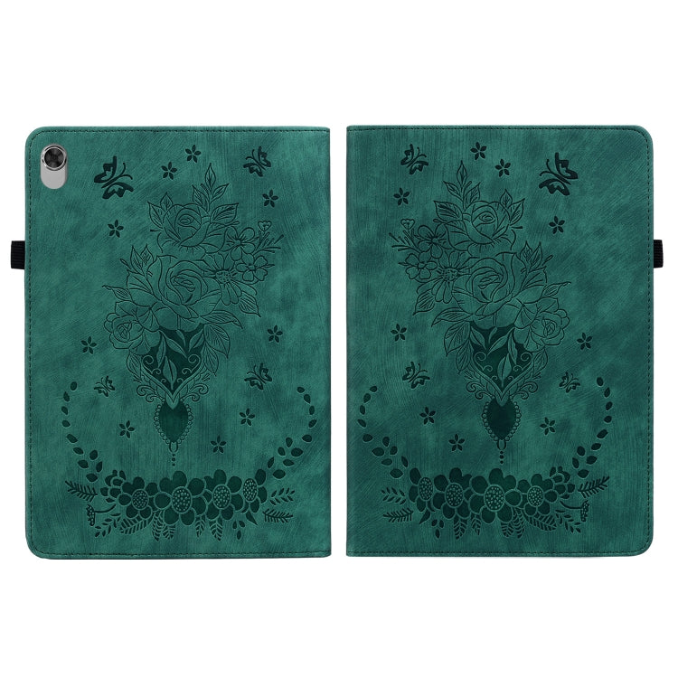For Lenovo M10 Plus Butterfly Rose Embossed Leather Tablet Case(Green) - Lenovo by PMC TechLife | Online Shopping South Africa | PMC TechLife | Buy Now Pay Later Mobicred