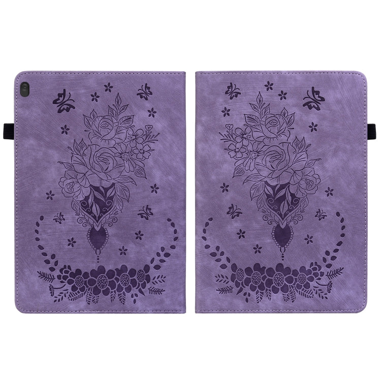 For Lenovo M10 Butterfly Rose Embossed Leather Tablet Case(Purple) - Lenovo by PMC TechLife | Online Shopping South Africa | PMC TechLife | Buy Now Pay Later Mobicred