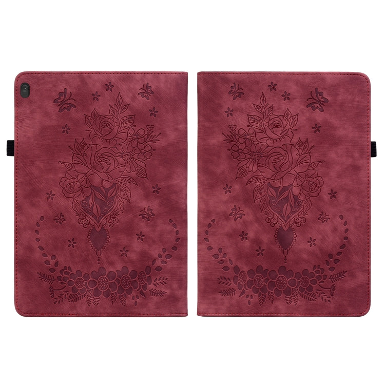 For Lenovo M10 Butterfly Rose Embossed Leather Tablet Case(Red) - Lenovo by PMC TechLife | Online Shopping South Africa | PMC TechLife | Buy Now Pay Later Mobicred