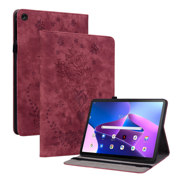 For Lenovo Tab M10 Plus 10.6 3rd Gen Butterfly Rose Embossed Leather Tablet Case(Red) - Lenovo by PMC TechLife | Online Shopping South Africa | PMC TechLife | Buy Now Pay Later Mobicred