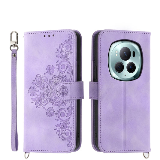 For Honor Magic6 Pro Skin-feel Flowers Embossed Wallet Leather Phone Case(Purple) - Honor Cases by PMC Jewellery | Online Shopping South Africa | PMC Jewellery | Buy Now Pay Later Mobicred