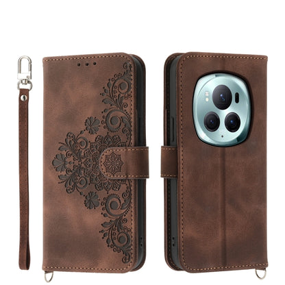 For Honor Magic6 Pro Skin-feel Flowers Embossed Wallet Leather Phone Case(Brown) - Honor Cases by PMC Jewellery | Online Shopping South Africa | PMC Jewellery | Buy Now Pay Later Mobicred