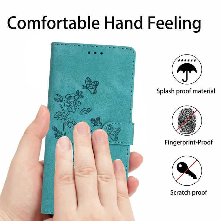 For iPhone 16 Flower Butterfly Embossing Pattern Leather Phone Case(Sky Blue) - iPhone 16 Cases by PMC TechLife | Online Shopping South Africa | PMC TechLife | Buy Now Pay Later Mobicred