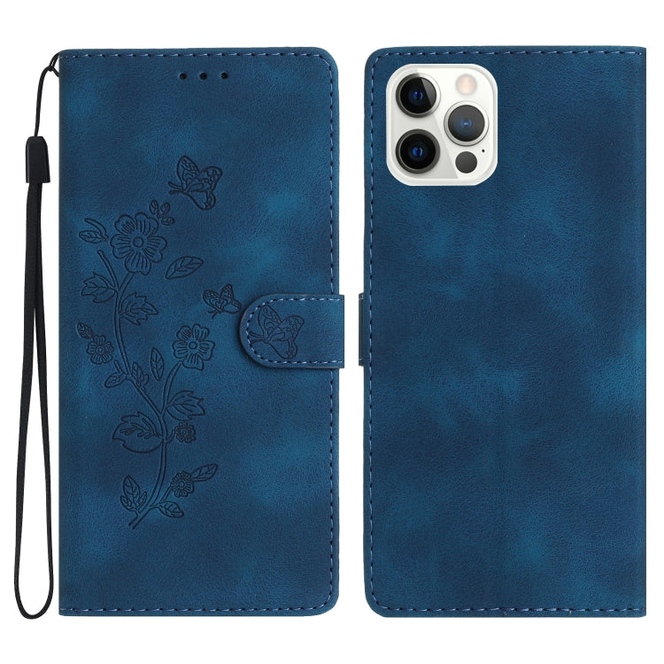 For iPhone 16 Pro Max Flower Butterfly Embossing Pattern Leather Phone Case(Blue) - iPhone 16 Pro Max Cases by PMC TechLife | Online Shopping South Africa | PMC TechLife | Buy Now Pay Later Mobicred