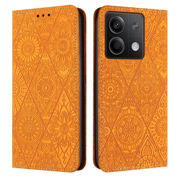For Xiaomi Redmi Note 13 5G Ethnic Embossed Adsorption Leather Phone Case(Yellow) - Note 13 Cases by PMC TechLife | Online Shopping South Africa | PMC TechLife | Buy Now Pay Later Mobicred