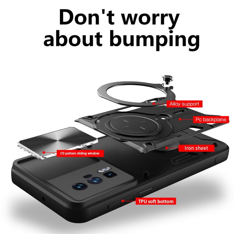 For Xiaomi Poco F5 Pro/Redmi K60  CD Texture Sliding Camshield Magnetic Holder Phone Case(Red) - Xiaomi Cases by PMC TechLife | Online Shopping South Africa | PMC TechLife | Buy Now Pay Later Mobicred