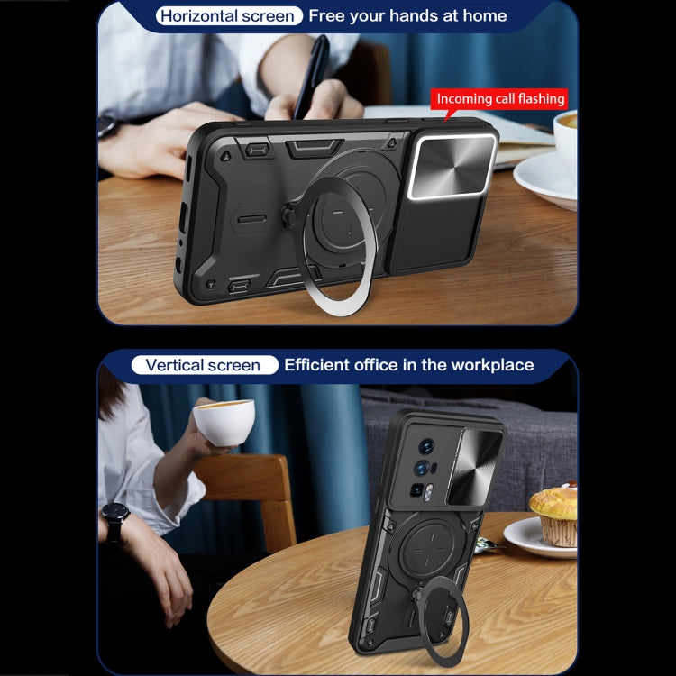 For Xiaomi Poco F5 Pro/Redmi K60  CD Texture Sliding Camshield Magnetic Holder Phone Case(Red) - Xiaomi Cases by PMC TechLife | Online Shopping South Africa | PMC TechLife | Buy Now Pay Later Mobicred