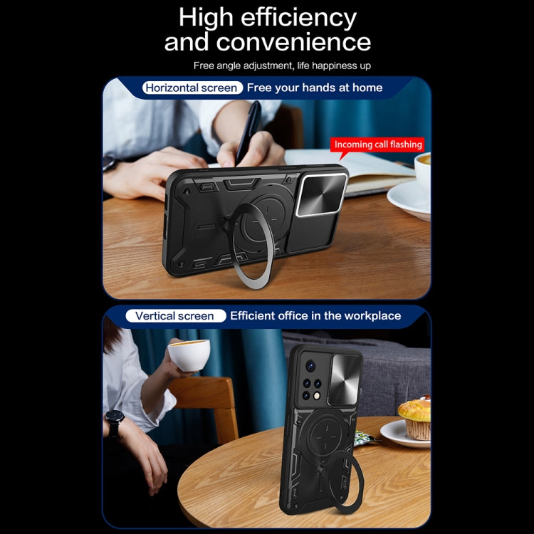 For Xiaomi Redmi Note 11 Global CD Texture Sliding Camshield Magnetic Holder Phone Case(Blue) - Xiaomi Cases by PMC TechLife | Online Shopping South Africa | PMC TechLife | Buy Now Pay Later Mobicred