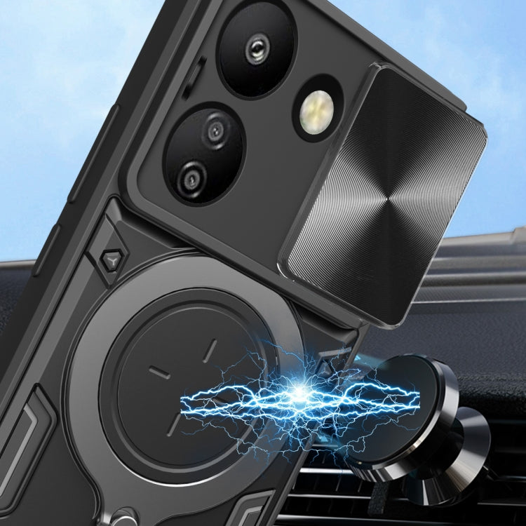 For Xiaomi Redmi 13C 4G CD Texture Sliding Camshield Magnetic Holder Phone Case(Black) - 13C Cases by PMC TechLife | Online Shopping South Africa | PMC TechLife | Buy Now Pay Later Mobicred
