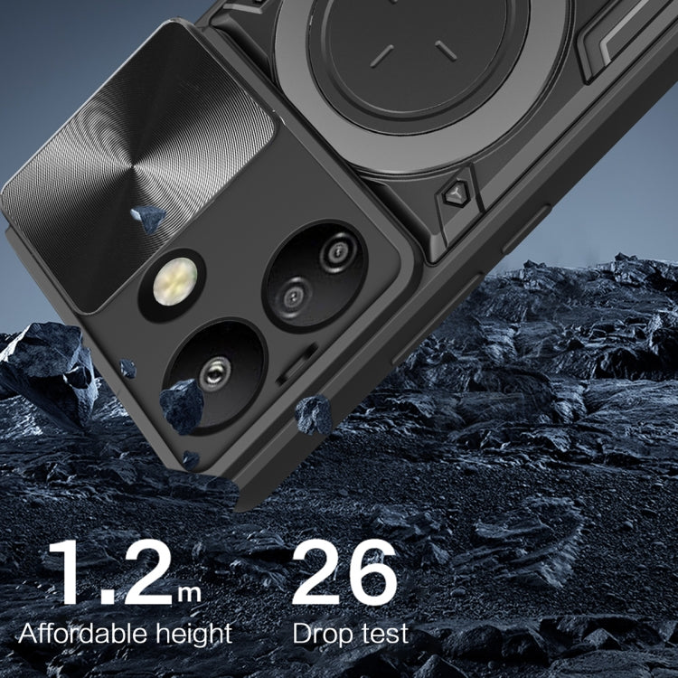 For Xiaomi Redmi 13C 4G CD Texture Sliding Camshield Magnetic Holder Phone Case(Silver) - 13C Cases by PMC TechLife | Online Shopping South Africa | PMC TechLife | Buy Now Pay Later Mobicred