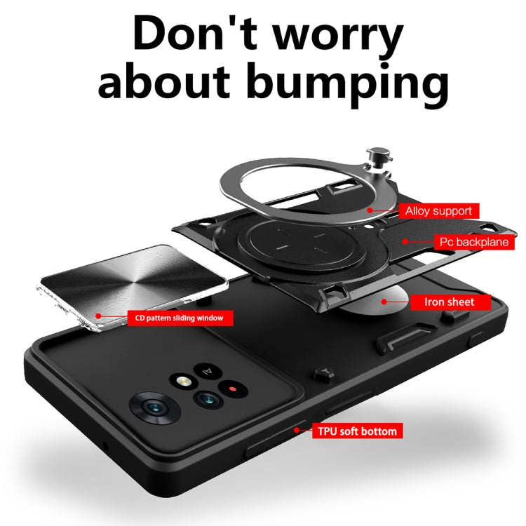 For Xiaomi Poco M4 Pro 4G CD Texture Sliding Camshield Magnetic Holder Phone Case(Blue) - Xiaomi Cases by PMC TechLife | Online Shopping South Africa | PMC TechLife | Buy Now Pay Later Mobicred