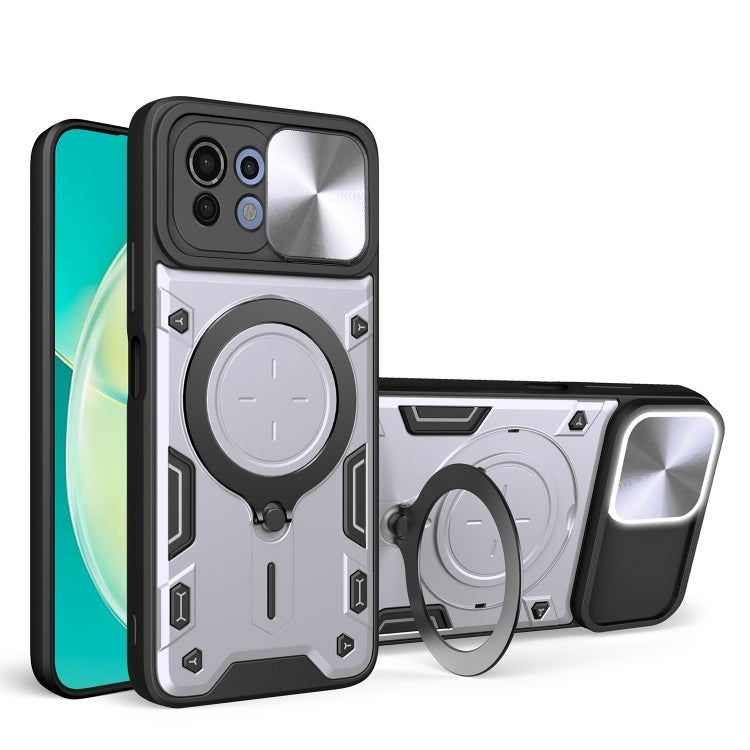 For Xiaomi Mi 11 Lite 4G / 5G CD Texture Sliding Camshield Magnetic Holder Phone Case(Silver) - Xiaomi Cases by PMC TechLife | Online Shopping South Africa | PMC TechLife | Buy Now Pay Later Mobicred