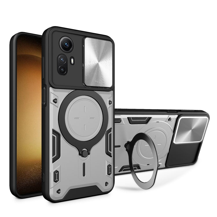 For Xiaomi Redmi Note 12S 4G CD Texture Sliding Camshield Magnetic Holder Phone Case(Silver) - free shipping - PMC TechLife - Order now!
