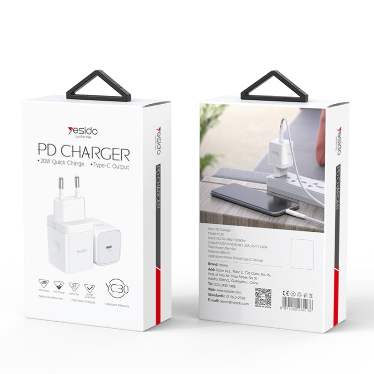 Yesido YC-30 PD 20W Type-C Port Mini Travel Fast Charger(EU Plug) - free shipping - PMC TechLife - Order now!