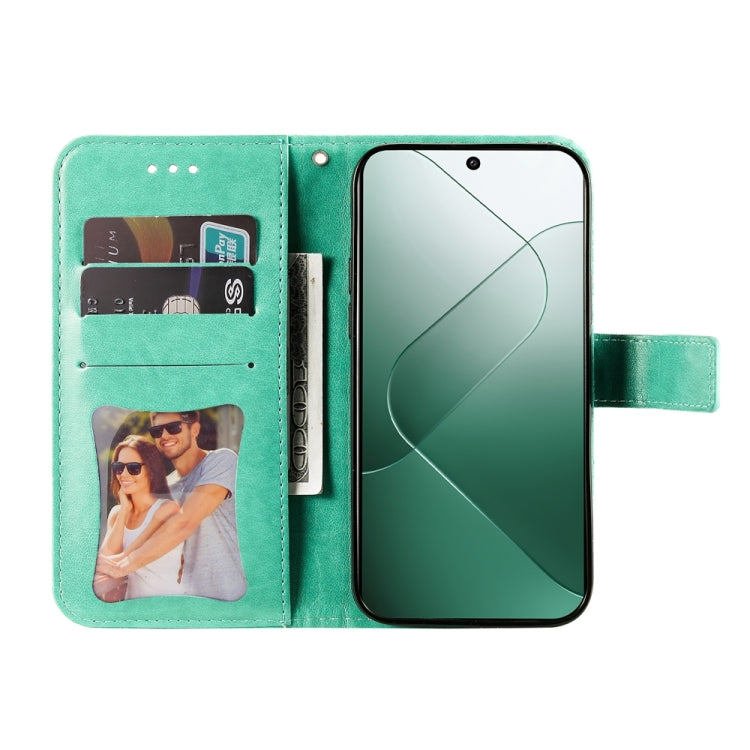 For Xiaomi 14 7-petal Flowers Embossing Leather Phone Case(Green) - 14 Cases by PMC Jewellery | Online Shopping South Africa | PMC Jewellery | Buy Now Pay Later Mobicred