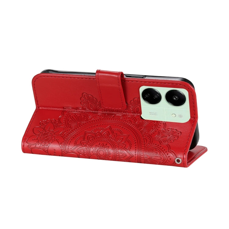 For Xiaomi Redmi 13C 4G 7-petal Flowers Embossing Leather Phone Case(Red) - free shipping - PMC TechLife - Order now!
