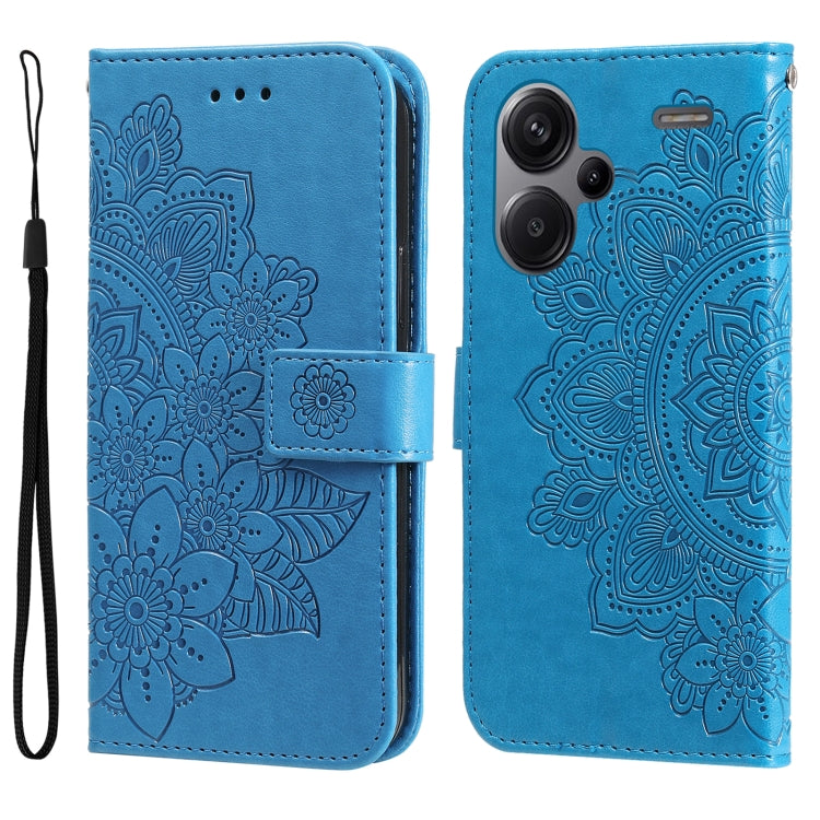 For Xiaomi Redmi Note13 Pro+ 5G Global 7-petal Flowers Embossing Leather Phone Case(Blue) - Note 13 Pro+ Cases by PMC Jewellery | Online Shopping South Africa | PMC Jewellery | Buy Now Pay Later Mobicred