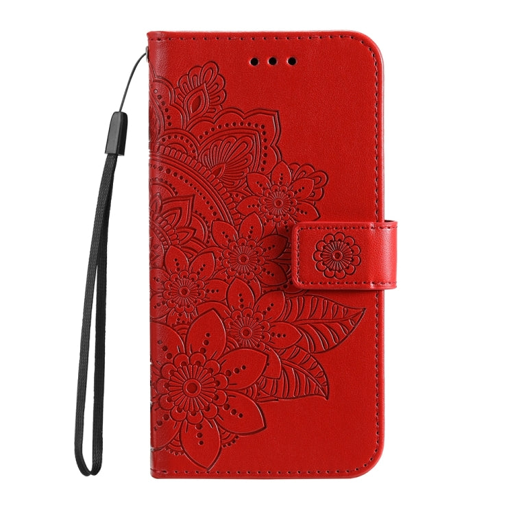 For Xiaomi Redmi Note13 4G 7-petal Flowers Embossing Leather Phone Case(Red) - Note 13 Cases by PMC Jewellery | Online Shopping South Africa | PMC Jewellery | Buy Now Pay Later Mobicred