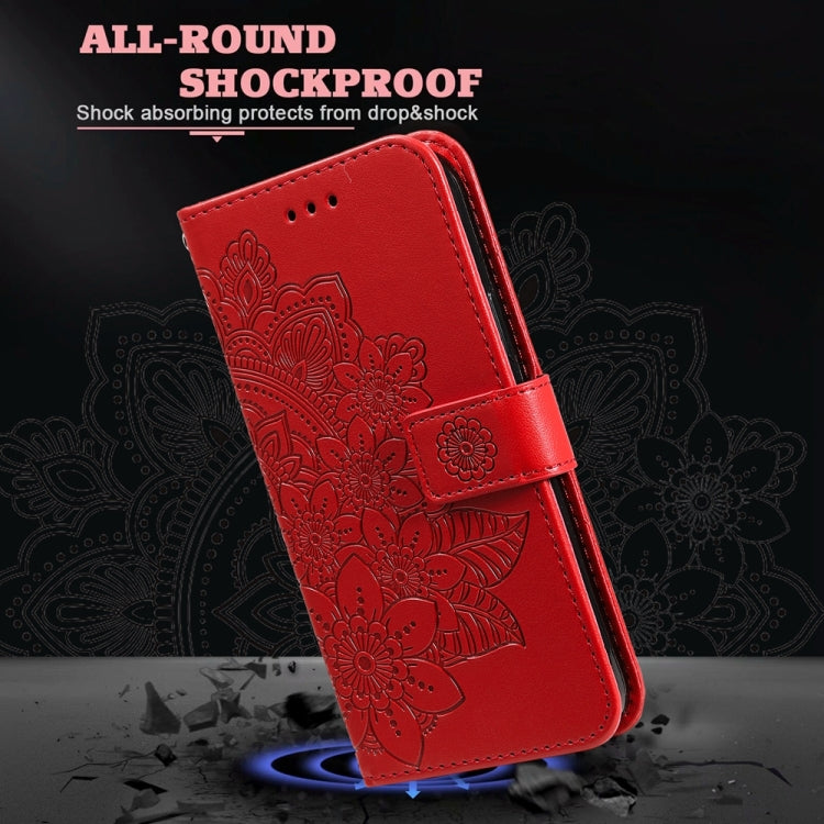 For Xiaomi Redmi Note13 4G 7-petal Flowers Embossing Leather Phone Case(Red) - Note 13 Cases by PMC TechLife | Online Shopping South Africa | PMC TechLife | Buy Now Pay Later Mobicred