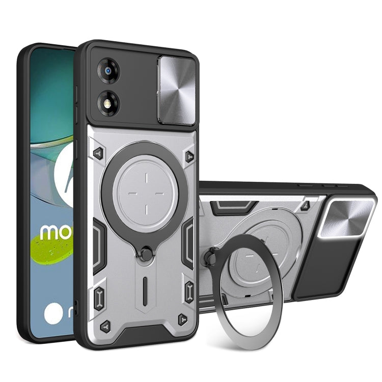 For Motorola Moto E13 CD Texture Sliding Camshield Magnetic Holder Phone Case(Silver) - free shipping - PMC TechLife - Order now!