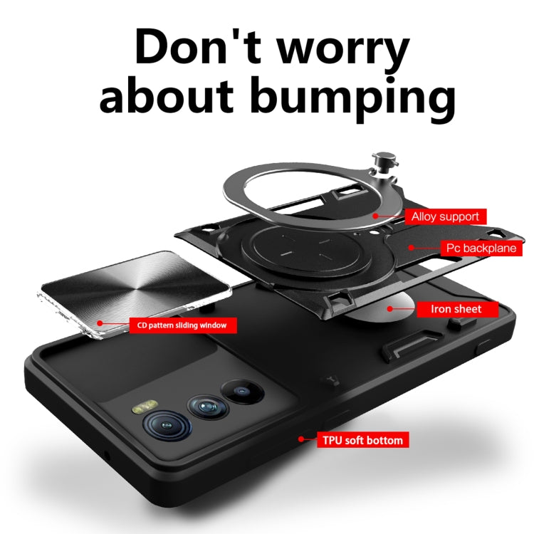 For Motorola Edge 30 CD Texture Sliding Camshield Magnetic Holder Phone Case(Black) - free shipping - PMC TechLife - Order now!