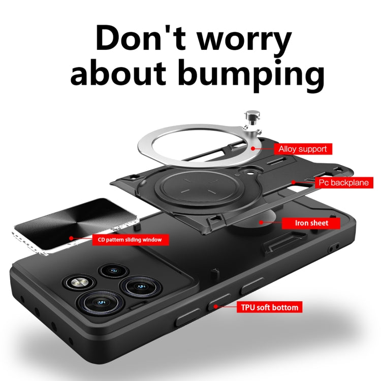 For Motorola Edge 50 Neo CD Texture Sliding Camshield Magnetic Holder Phone Case(Black) - free shipping - PMC TechLife - Order now!