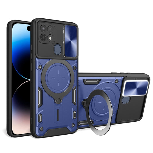 For OPPO A15 / A15s / A35 2021 CD Texture Sliding Camshield Magnetic Holder Phone Case(Blue) - OPPO Cases by PMC Jewellery | Online Shopping South Africa | PMC Jewellery | Buy Now Pay Later Mobicred